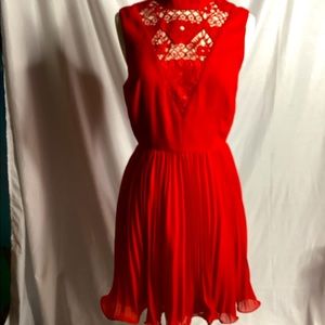 RED cocktail ASOS dress with lace detail and flounce